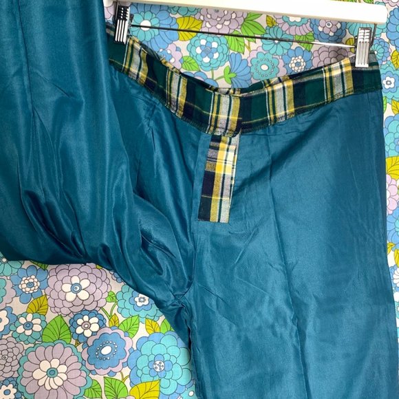 Lucca X Wildfang Green and Yellow Plaid Wide Leg Trousers Size:M - Picture 10 of 12